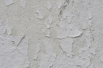Peeling paint of white wall.Closeup of peeling painted wall.Grungy cracked white wall paint peeling off.