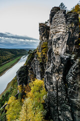 Elbe river from Bastei bridge and Sandstone mountains, Germany