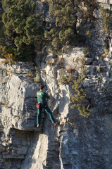 Climber in the Natural Park of the Mountains and Canyons of Guara. Huesca. Aragon. Spain.