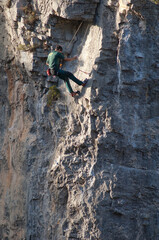 Climber in the Natural Park of the Mountains and Canyons of Guara. Huesca. Aragon. Spain.