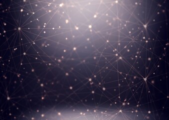 Fototapeta premium Poligonal network structure into darkness abstract 3d illustration. Plexus shape pattern into black room background. Mystery science.