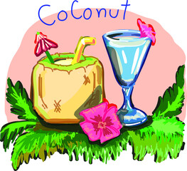 coconut juice on coconut leaf