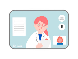Online consultation with a doctor on monitor, social distancing, coronavirus prevention
