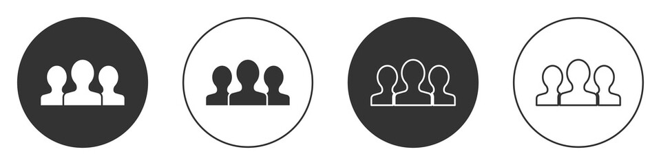 Black Users group icon isolated on white background. Group of people icon. Business avatar symbol - users profile icon. Circle button. Vector.