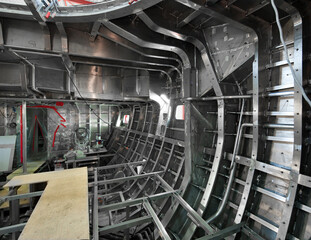 Interior of a aluminium hull. Air frame. Shipbuilding industry. Yacht builders.