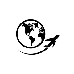 Globe and plane travel icon. One of set web icons.