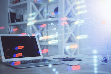 Double exposure of computer and technology theme hud. Concept of innovation.