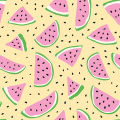 Watermelon seamless. Organic fruit. Vector sketch illustration. Vegetarian healthy food.