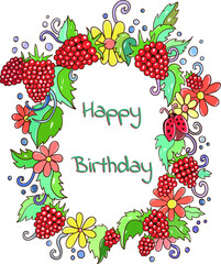 Greeting card. Happy Birthday. Flower wreath. Vector illustration