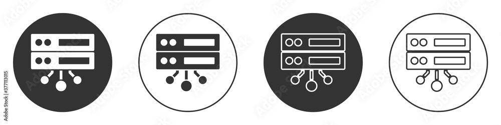 Poster black server, data, web hosting icon isolated on white background. circle button. vector.