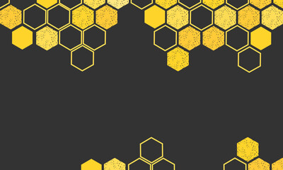 abstract beehive with hexagon grid cells on black background vector illustration.