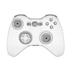 Wireframe of the game joystick from the console. View from above. 3D. Vector illustration © German Ovchinnikov