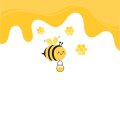 Cartoon bee with honey drip syrup on white background vector illustration.