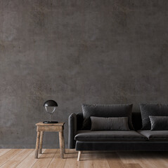 Dark living room interior in modern style. 3d render