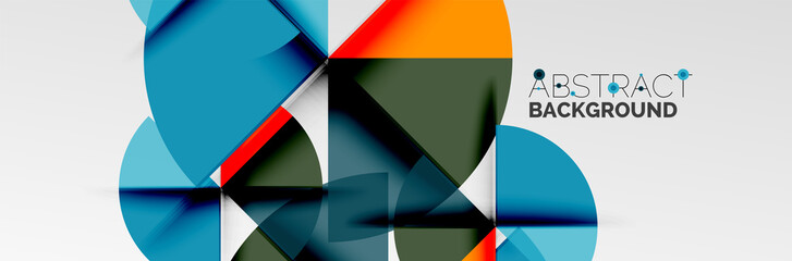 Bright color circles, abstract round shapes and triangles composition with shadow effects. Vector modern geometric design template