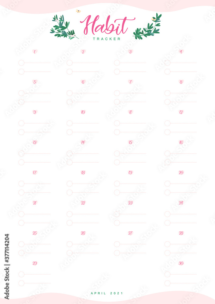 Poster monthly habit track creative planner page design. school organisation. daily routine list. month pla
