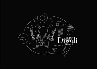 Diwali Hindu festival greeting card, Hand Drawn line art Vector illustration.