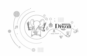 Diwali Hindu festival greeting card, Hand Drawn line art Vector illustration.