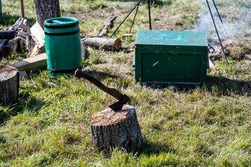 field soldier camp with guns and household items 1812
