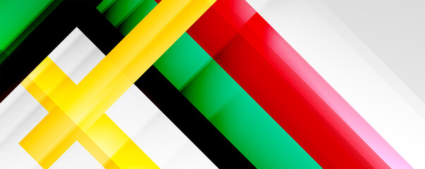 Geometric abstract backgrounds with shadow lines, modern forms, rectangles, squares and fluid gradients. Bright colorful stripes cool backdrops