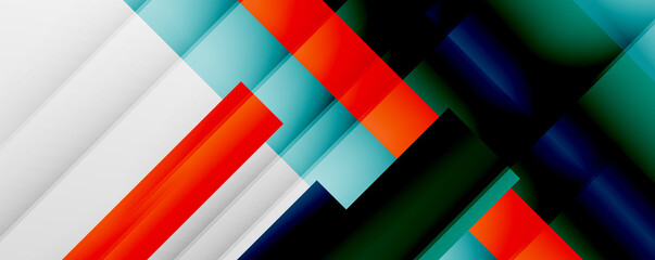 Geometric abstract backgrounds with shadow lines, modern forms, rectangles, squares and fluid gradients. Bright colorful stripes cool backdrops