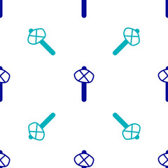 Blue Stone age hammer icon isolated seamless pattern on white background. Vector.