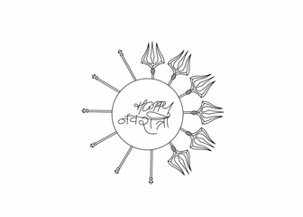 Happy Durga Puja hindi text for Hindu Festival Shubh Navratri , Hand Drawn line art Vector illustration.