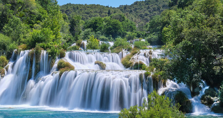 Main waterfall cascade on National Park on Krka river near Sibenik town in Dalmatia, Croatia