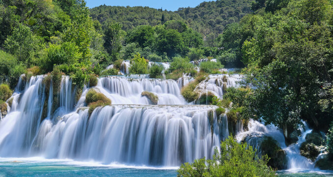 Main waterfall cascade on National Park on Krka river near Sibenik town in Dalmatia, Croatia © tilialucida