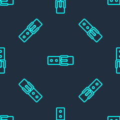 Green line Collar with name tag icon isolated seamless pattern on blue background. Simple supplies for domestic animal. Cat and dog care. Pet chains. Vector.