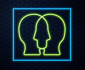 Glowing neon line Project team base icon isolated on brick wall background. Business analysis and planning, consulting, team work, project management. Developers. Vector.