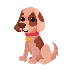 Sitting Dog with Spotted Coat and Collar as Domestic Animal Vector Illustration