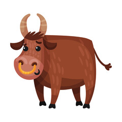 Bull with Horns and Ring in Nose as Farm Animal Vector Illustration
