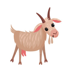 Goat as Farm Animal with Horns Vector Illustration