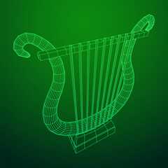 Ancient lyre or harp musical instrument. Music concept. Wireframe low poly mesh vector illustration.