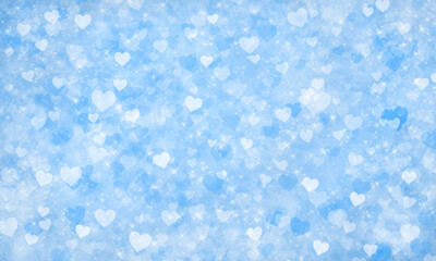 Bright festive blue shiny abstract background with many hearts and shining stars. Background for birthday, Valentine's Day, Christmas, Mother's Day.