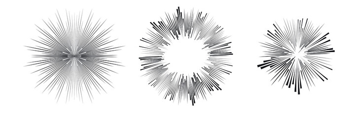 Radial speed Lines in Circle Form for comic books . fireworks Explosion background . Vector Illustration . Starburst
 round Logo . Circular Design element . Abstract Geometric star rays . Sunburst .