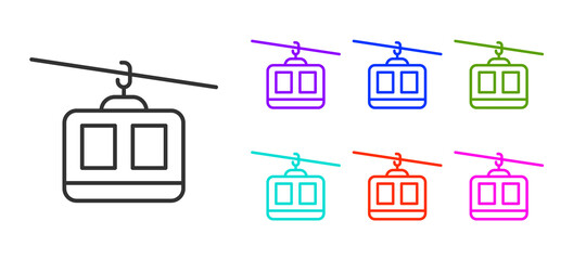 Black line Cable car icon isolated on white background. Funicular sign. Set icons colorful. Vector. © Kostiantyn