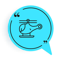 Black line Helicopter aircraft vehicle icon isolated on white background. Blue speech bubble symbol. Vector.