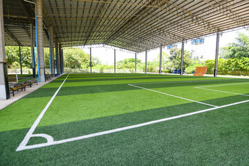Futsal field with green grass sport outdoor and indoor - Football field soccer