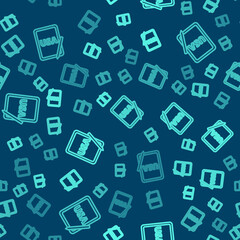 Green line USA United states of america on graphic tablet icon isolated seamless pattern on blue background. Vector.