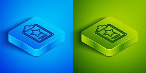 Isometric line USA Independence day icon isolated on blue and green background. 4th of July. United States of America country. Square button. Vector.