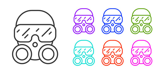 Black line Gas mask icon isolated on white background. Respirator sign. Set icons colorful. Vector.