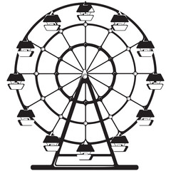 Classic ferris wheel in monochrome style. Carousel of amusement park.