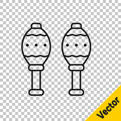 Black line Maracas icon isolated on transparent background. Music maracas instrument mexico. Vector.