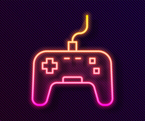 Glowing neon line Gamepad icon isolated on black background. Game controller. Vector.