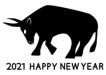 2021 New year. Ox horoscope sign. 2021 design. New year symbol. Calendar logo design. Chinese horoscope metal ox in black color. Flat minimalistic illustration isolated on white background
