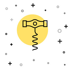 Black line Wine corkscrew icon isolated on white background. Random dynamic shapes. Vector.