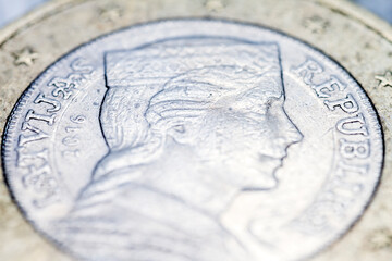 Two euro coin macro detail