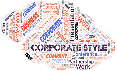 Corporate Style vector word cloud, made with text only.